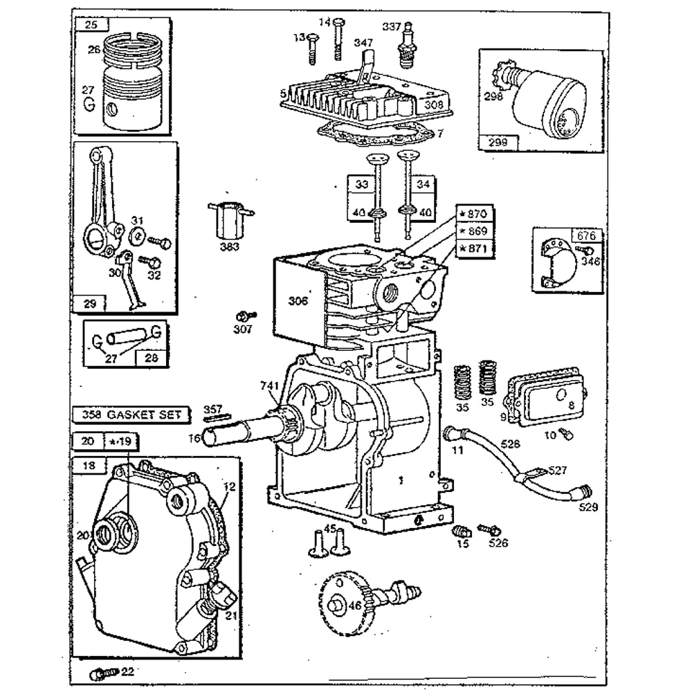 Cylinder Assembly Diagram and Parts List for 6B 1863-01 - 1863-01 Briggs and Stratton Engine